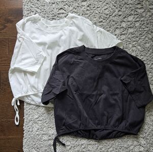 Anthropologie Pilcro Charcoal and White Crewneck Crop T-Shirts